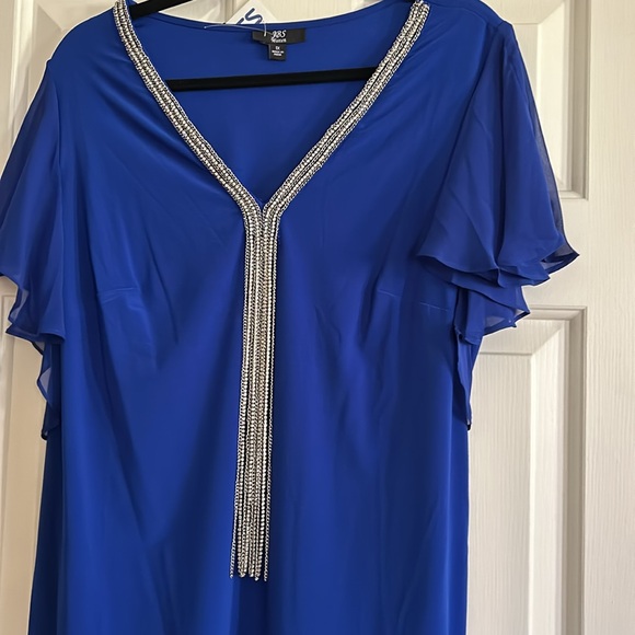 JBS Blue New with tags dress flutter sleeves. Rhinestone accent sz 1x - Picture 3 of 5